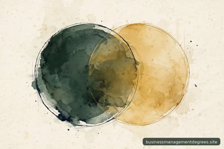 Two overlapping ink circles in green and gold on cream paper