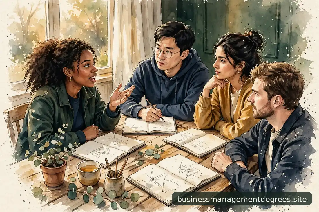 Diverse students in a small group discussion around a seminar table