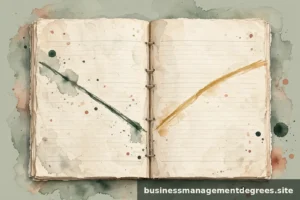 Illustration of a ledger page with rising and falling ink trend lines in gold and green